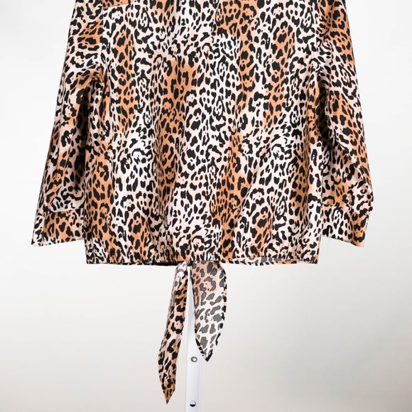 Chico's Womens Shirt Button Up Animal Cheetah Print Tie Waist Crop Top 0 US S/4 - Picture 8 of 9